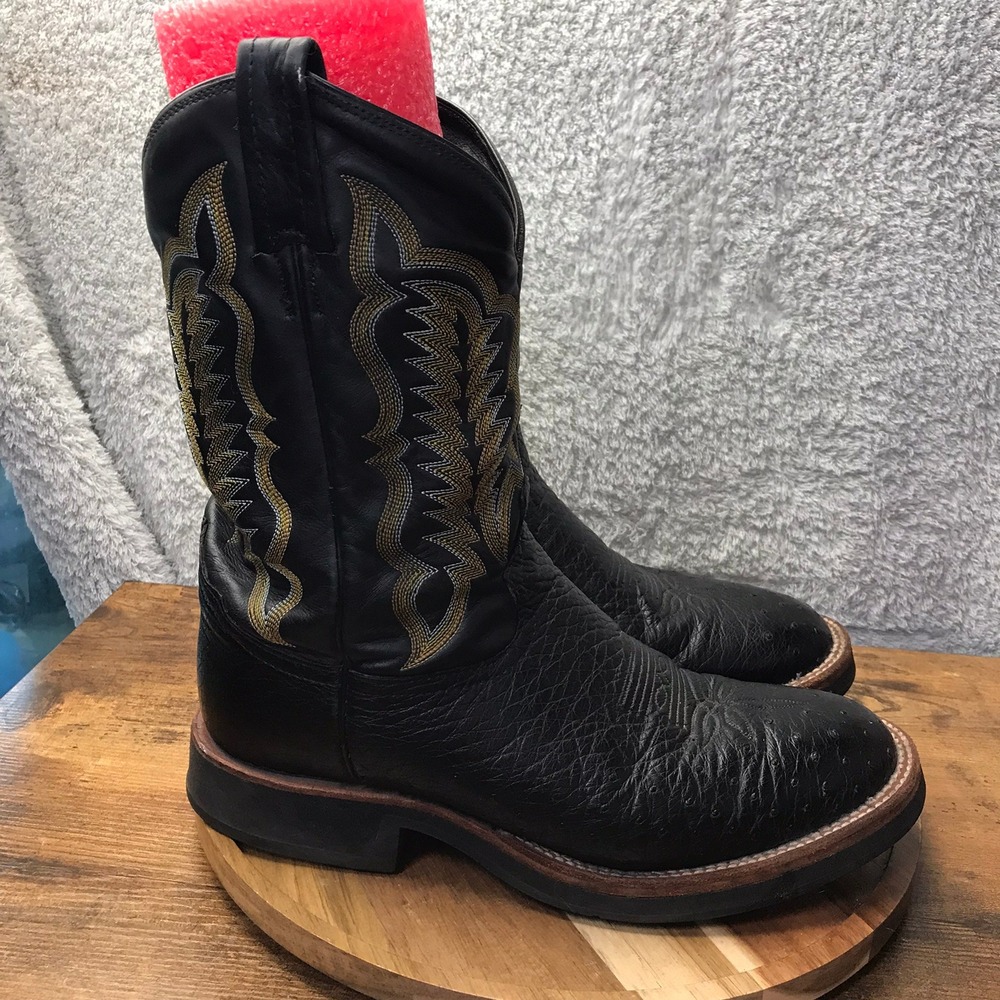 Tony Lama TLX Western Boots Mens 10 EE Black Full Quill Ostrich Leather Cowboy